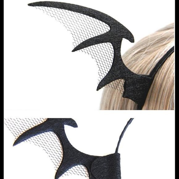 Cathercing Halloween Black Devil Wings Horn Net Lace Headband for Women